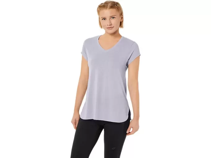 Blusa feminina mesclada com decote em V Blusa feminina mesclada com decote em V
