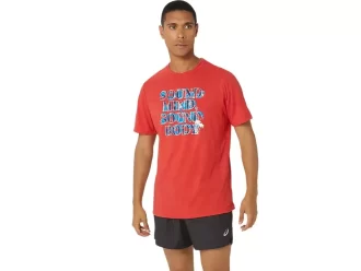 Camiseta ASICS com slogan de hibisco