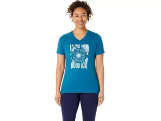 CAMISETA FEMININA COM DECOTE EM V E ESTAMPA DE GIRASSOL