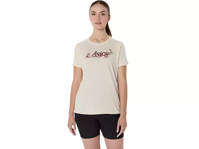 Camiseta feminina de manga curta com estampa floral da Asics Camiseta feminina de manga curta com estampa floral da Asics