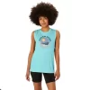 Camiseta regata feminina Asics Sun in the Sky com slogan. Camiseta regata feminina Asics Sun in the Sky com slogan.