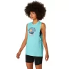Camiseta regata feminina Asics Sun in the Sky com slogan. Camiseta regata feminina Asics Sun in the Sky com slogan.