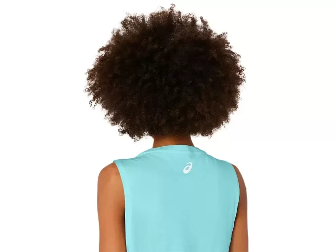 Camiseta regata feminina Asics Sun in the Sky com slogan. Camiseta regata feminina Asics Sun in the Sky com slogan.