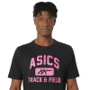 Camiseta unissex ASICS de atletismo com estampa.
